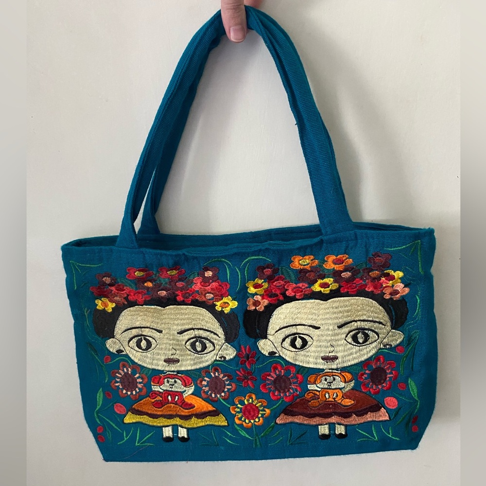 Vibrant Blue Folk Art Tote Bag